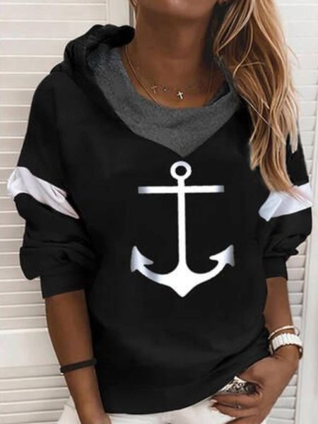 

Geometric Long Sleeve Hoodie Sweatshirt, Black, Hoodies & Sweatshirts