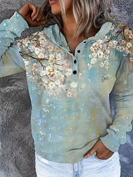 

Hoodie Buttoned Casual Long Sleeve Sweatshirt, Blue, Sweatshirts & Hoodies