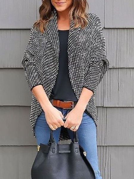 

Casual Shift Long Sleeve Plain Sweater, Black, Cardigans