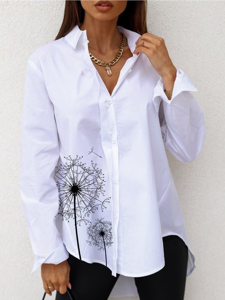 

Floral Casual Shirt Collar Cotton-Blend Shirts & Tops, White, Blouses & Shirts