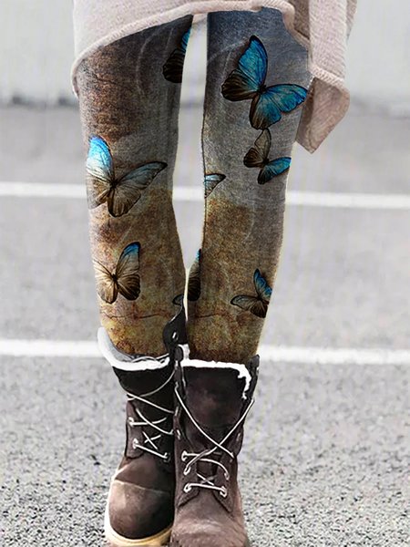 

Vintage Butterfly Print Stretch leggings Leggings, As picture, Leggings