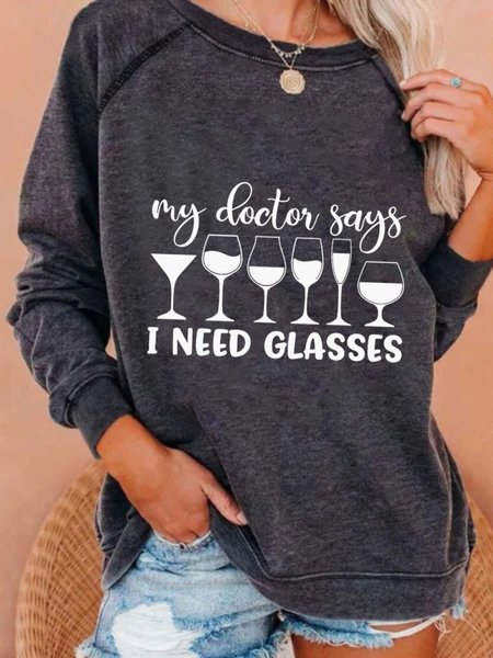 

Casual Long Sleeve Round Neck Plus Size Printed Tops Sweatshirts, Deep gray, Hoodies & Sweatshirts