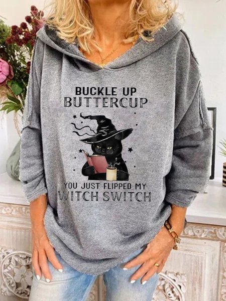 

Buckle Up Buttercup You Just Flipped My Witch Switch Black Cat Halloween Hoodie, As picture, Hoodies&Sweatshirts