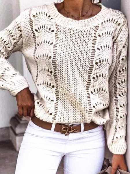 

Long Sleeve Casual Shift Sweater, Beige, Sweaters