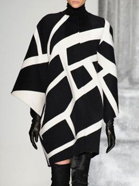 

Crew Neck Long Sleeve Shift Geometric Blazer, Black, Blazers