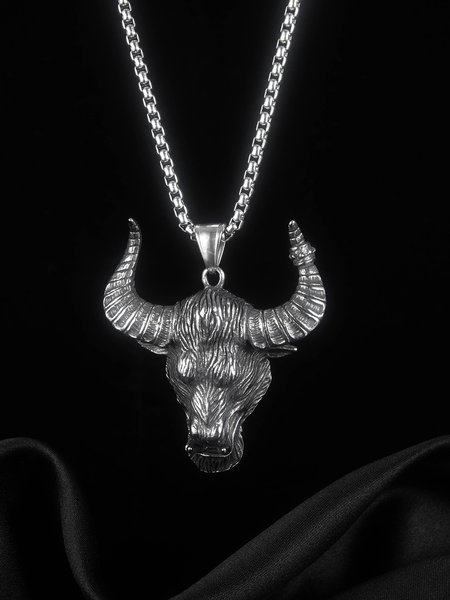

Street Retro Stainless Steel Bull Head Necklace, As picture, Necklaces
