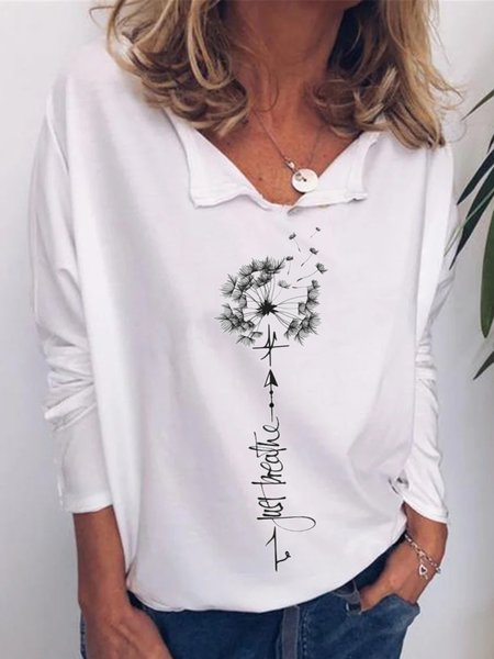 

Casuale Maniche Lunghe Stampato Top T-shirts, Bianco, Tops