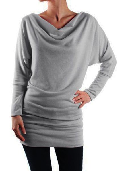 

Grigio Collo ad anello Di base Casuale Maniche Lunghe Tunica Top, Blouses & Shirts