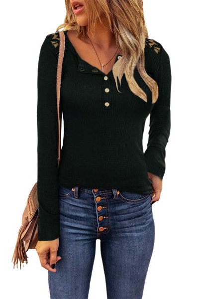 

Crew Neck Plain Sexy Shirts & Tops, Black, T-Shirts