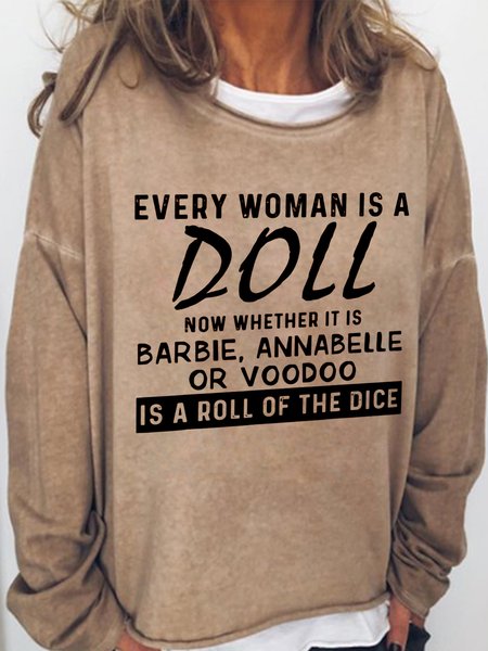 

Every Women Is A Doll Casual Long Sleeve Sweatshirt, Light brown, Hoodies&Sweatshirts