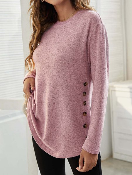 

JFN Crew Neck Solid Causal Tunic Top, Pink, T-Shirts