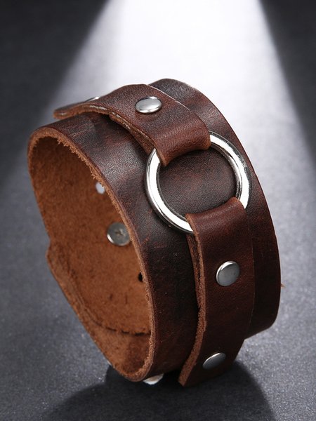 

Vintage Leather Wide Leather Rivet Bracelet, Brown, Men's Accessories