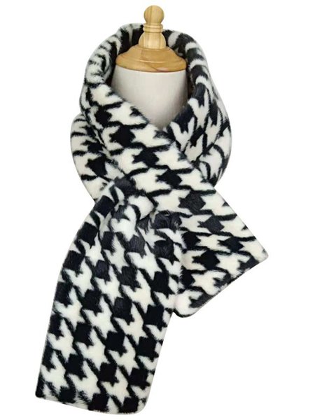 

Casual Simple Houndstooth Mink Wool Warm Scarf, Deep gray, Scarves & Gloves