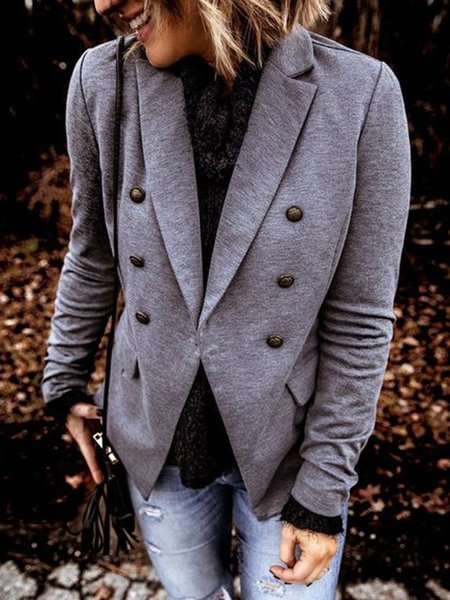 

Plain Casual Long Sleeve Outerwear, Gray, Outerwear