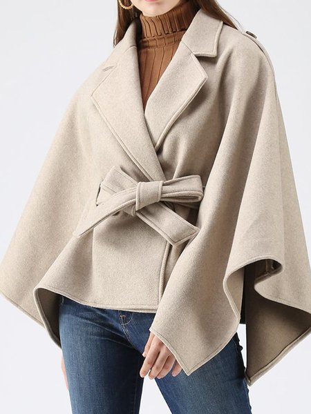 

Elegant Work Lapel Solid Long sleeve Outerwear, Khaki, Coats