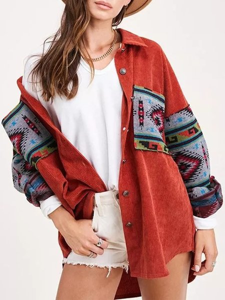 

Boho Tribal Long Sleeve Shawl Collar Outerwear, Caramel, Outerwear