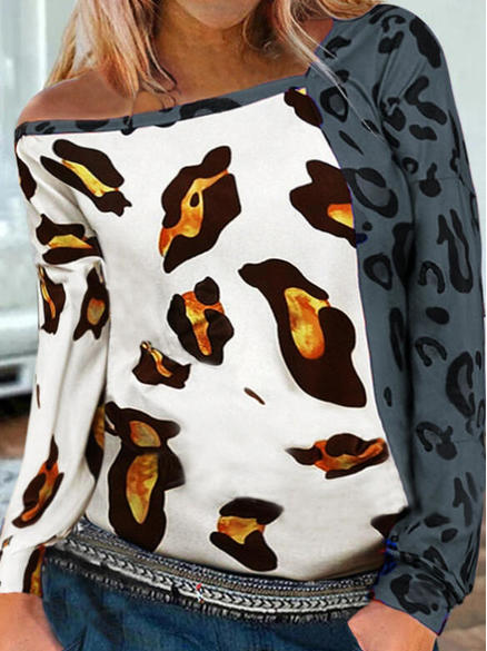 

Casual Leopard Shift Shirts & Tops, As picture, Tops