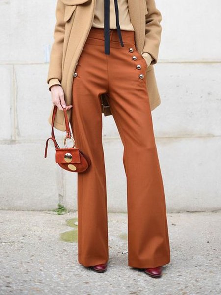 

Plain Work Shift Pants, Orange red, Wide Leg Pants