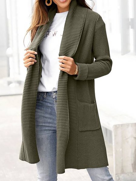 

Green Casual Solid Color Long Sleeve Sweater Outerwear, Coats