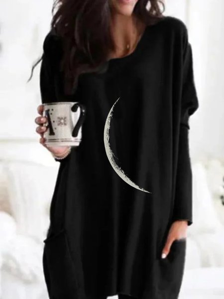 

Casuale Maniche Lunghe Girocollo Stampato Top T-shirts, Nero, Blouses & Shirts