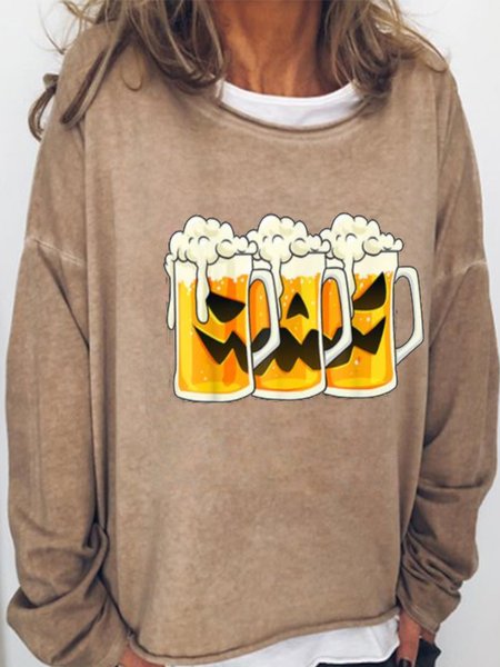 

Halloween Beer Casual Long Sleeve Sweatshirt, Light brown, Hoodies&Sweatshirts