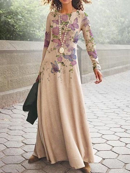 

Shift Casual Floral Cotton-Blend Dresses, Khaki, Maxi Dresses