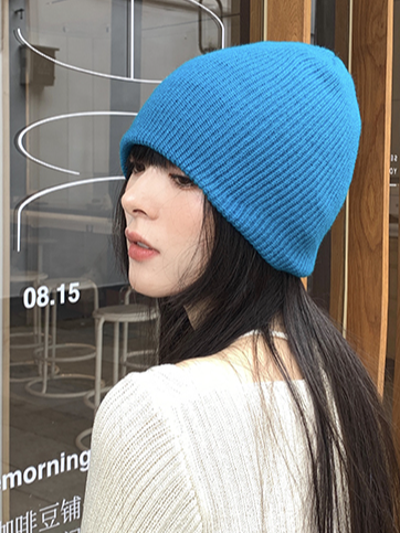 

All-match wool cap Ear protection warm net red blue knitted cap cold cap, Lake blue, Women Hats