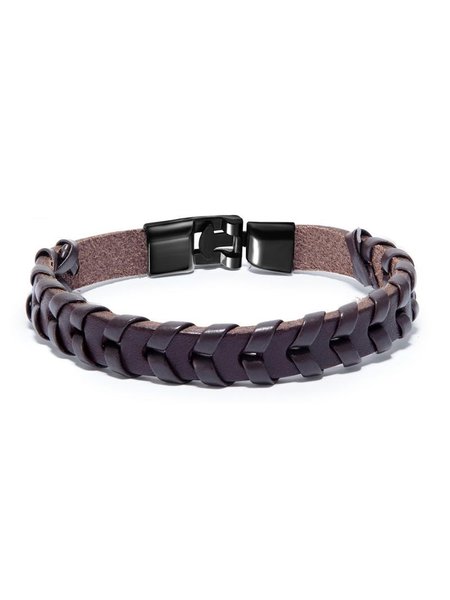 

Hand-woven Leather Alloy Bracelet, Brown, Bracelets