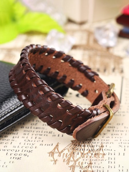 

Vintage Leather Braided Bracelet, As picture, Men's Accessories