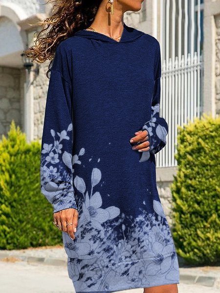 

Casual Long Sleeve Cotton-Blend Dresses, Purplish blue, Mini Dresses