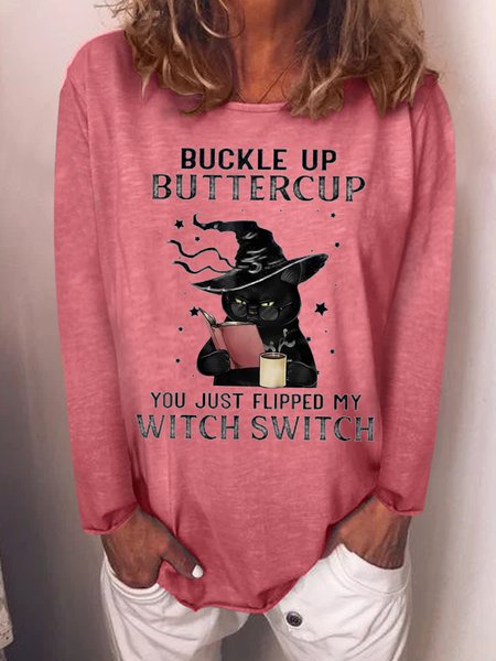 

Buckle Up Buttercup You Just Flipped My Witch Switch Black Cat Halloween Sweatshirt, Red, Hoodies&Sweatshirts