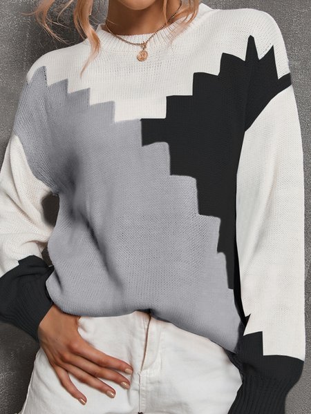 

New fashion personalized splicing round neck loose sweater long sleeve sweater women, Black, Sweaters & Cardigans
