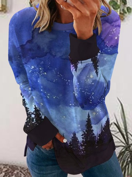 

Let's Go See The Stars Crew Neck Long Sleeve Sweatshirts, Purple, Hoodies&Sweatshirts