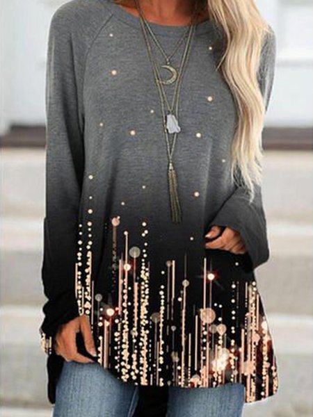

Casual Ombre/Tie-Dye Long Sleeve Shirts & Tops, Gray, Long sleeve tops