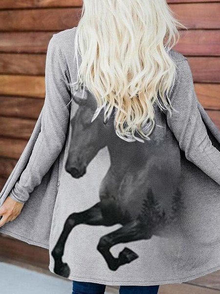 

Long Sleeve Animal Casual Outerwear, Gray, Outerwear