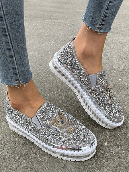 Rhinestone Bear Platform Casual Shoes, Silver, Athletic & Casual Shoes