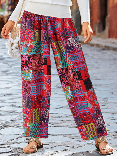 

Casual Paisley Pants, Red, Pants