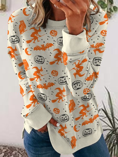 

Halloween Long Sleeve Crew Neck Sweatshirt, White, Hoodies&Sweatshirts