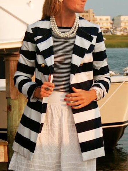 

Long Sleeve Lady Shift Stripes Blazer, Black-white, Blazers