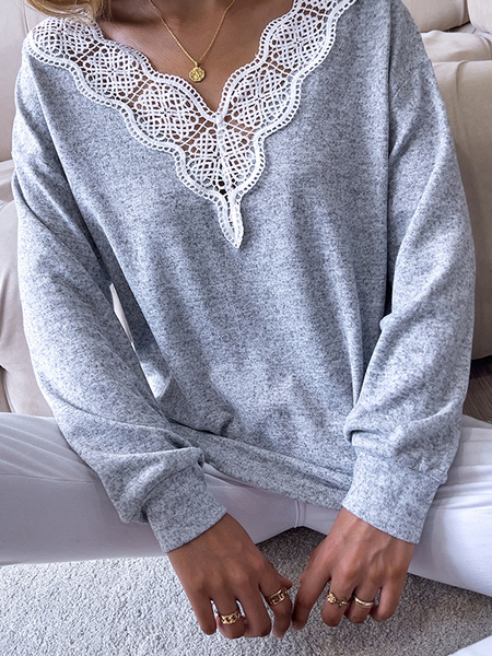 

V Neck Simple Plain Shirts & Tops, Light gray, Tees & T-shirts