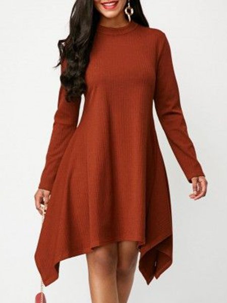 

A-Line Long Sleeve Vintage Dress, Brown, Midi Dresses
