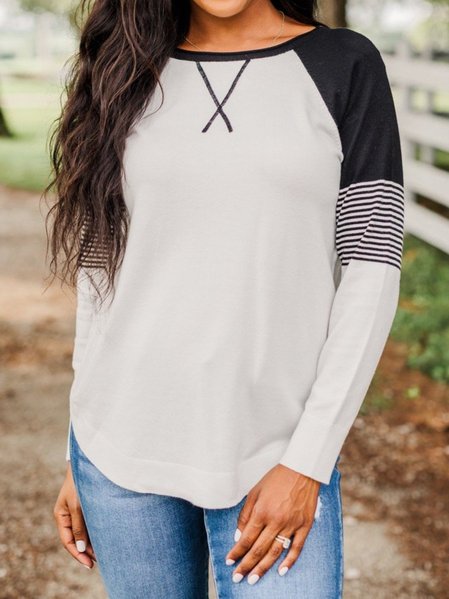 

Crew Neck Long Sleeve Stripes Shirts & Tops, White, Tees & T-shirts