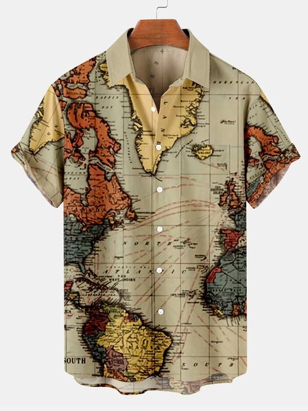 

Vintage map Abstract Printed Casual Shirts & Tops, Brown, Shirts ＆ Blouse