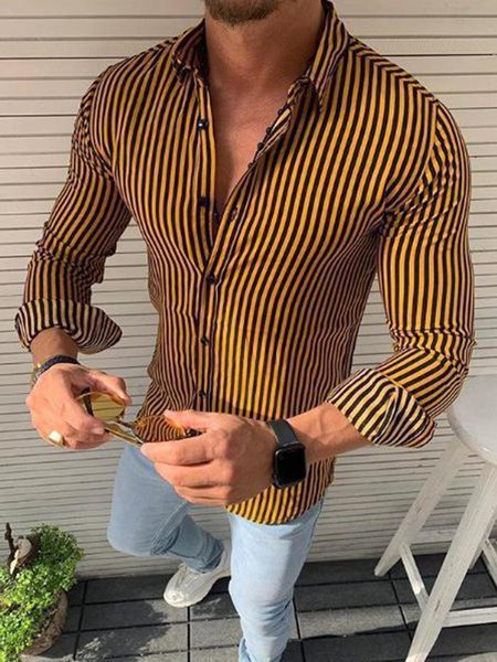 

Shirt Collar Striped Shirts & Tops, Yellow, Shirt