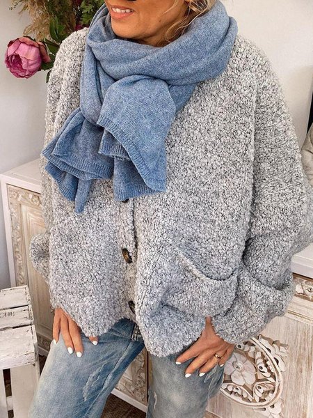 

Casuale Scollo a V Maniche Lunghe Giubbotto, Grigio, Cardigans