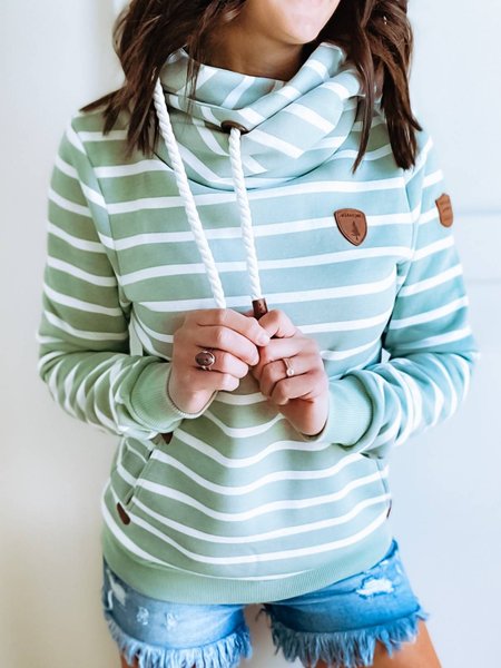 

Stampato Floreale Maniche Lunghe strisce Casuale Felpa, Bianco-verde, Hoodies & Sweatshirts