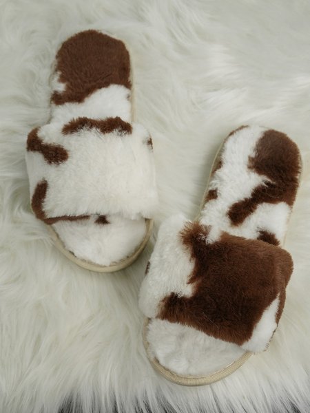 

Milk Pattern Faux Fur Casual Slipper, Brown, Sandals & Slippers