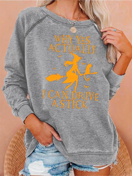 

Yes I Can Drive Stick Halloween Crew Neck Long Sleeve Sweatshirt Top, Gray, Hoodies&Sweatshirts