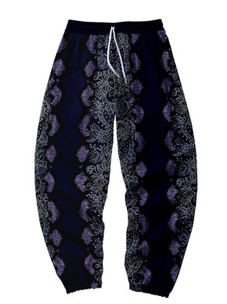 

Floral Vintage Drawstring Pants, Black, Men's pants