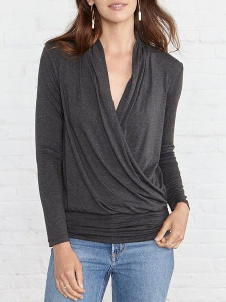 

Simple Long Sleeve Top, Deep gray, Tops